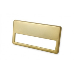 Namensschild mit goldfarbiger Metalllegierung mit 2 Metallklammer und Broschennadel