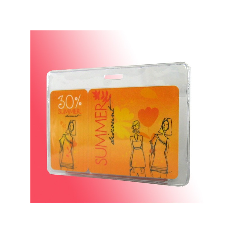 Ausweishülle mit transparentem Aufhängerand und Langloch