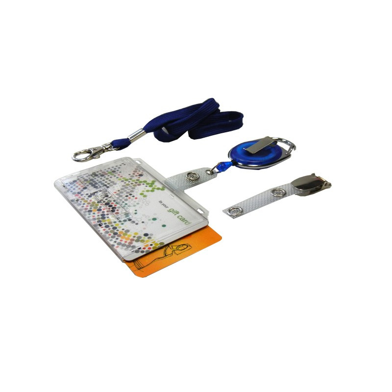 Scheckkartenhalter für 2 Karten mit transparentem, Schieber- Ausweisjojo-Clip-Umhängeband